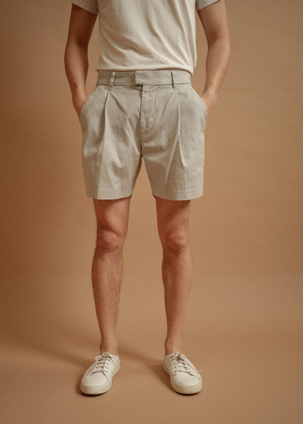 Cotton Hemp Twill Pleated Shorts
