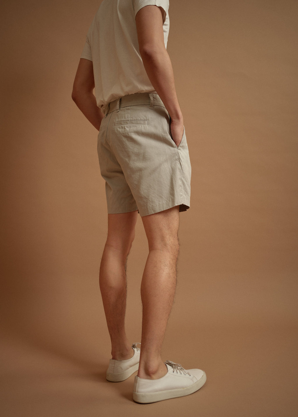 Cotton Hemp Twill Pleated Shorts