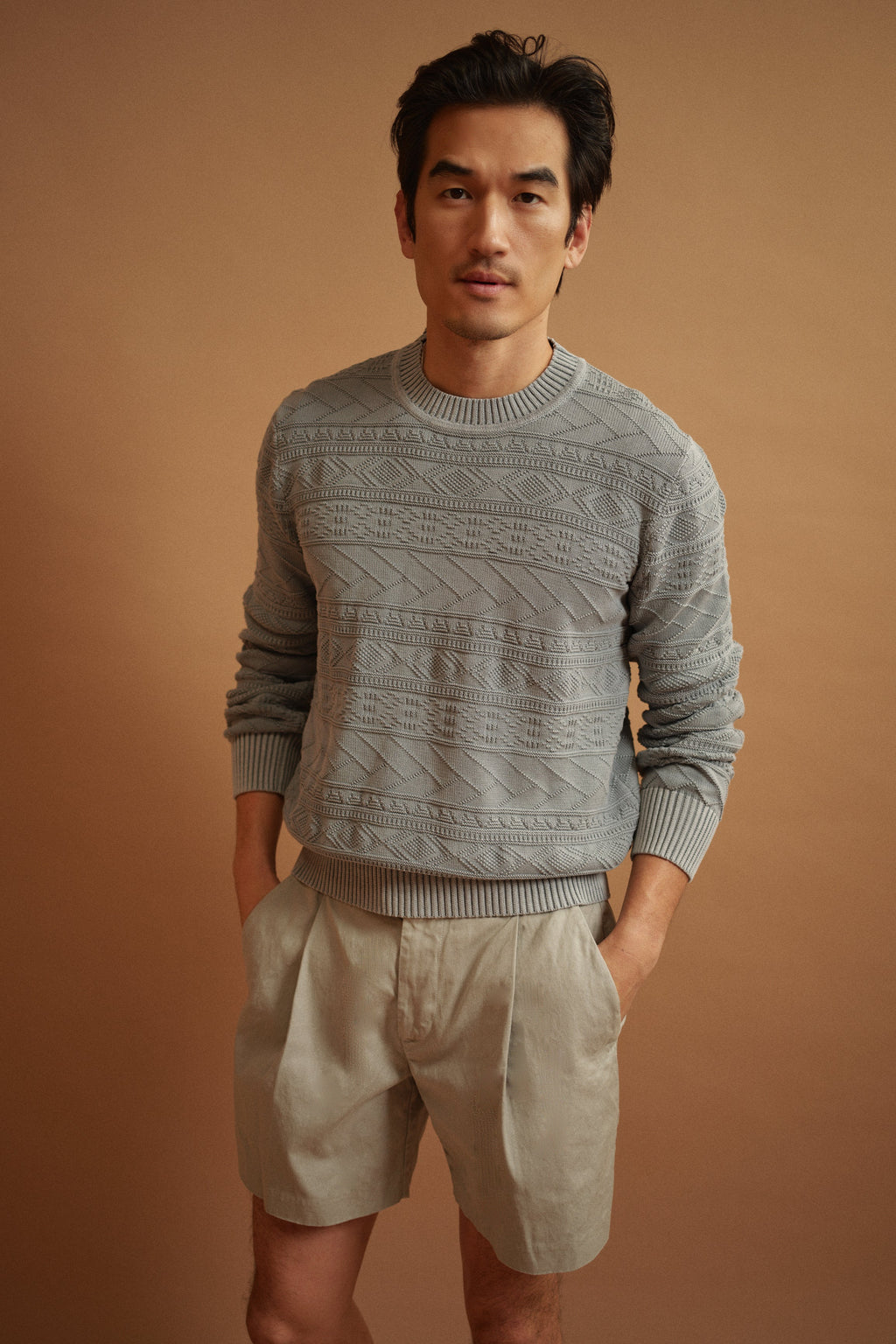 Cotton Hemp Twill Pleated Shorts