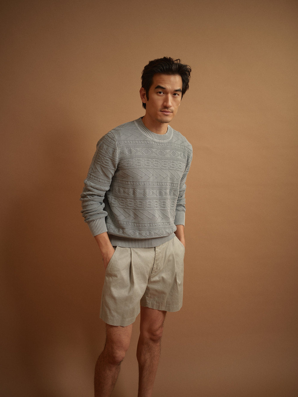 Cotton Hemp Twill Pleated Shorts