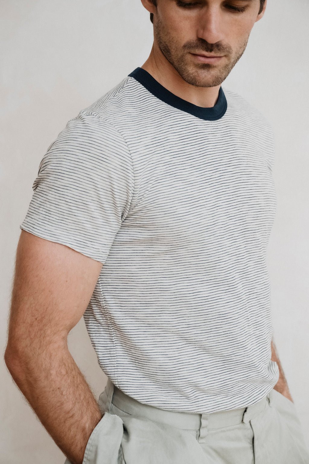 SS Thin Stripe Ringer Tee