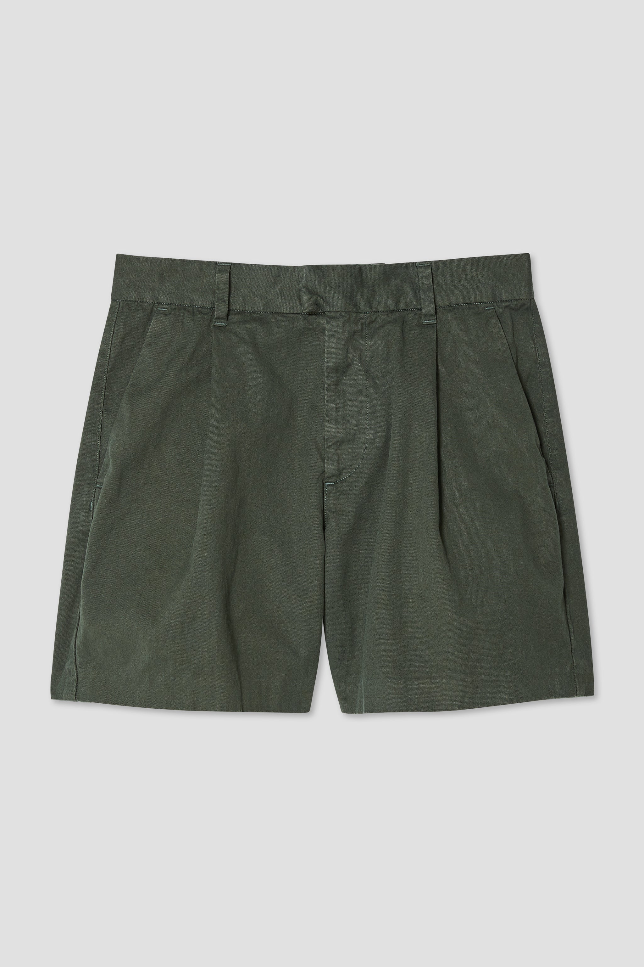 Cotton Hemp Twill Pleated Shorts